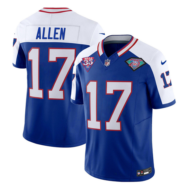 Buffalo Bills #17 Josh Allen Blue White 2023 F.U.S.E. 75th Anniversary Throwback Vapor Untouchable Limited Stitched Jersey