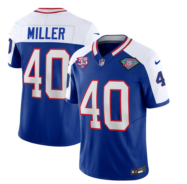 Buffalo Bills #40 Von Miller Blue White 2023 F.U.S.E. 75th Anniversary Throwback Vapor Untouchable Limited Stitched Jersey
