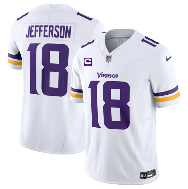 Minnesota Vikings #18 Justin Jefferson White 2023 F.U.S.E. With 1-Star C Patch Vapor Untouchable Limited Stitched Jersey