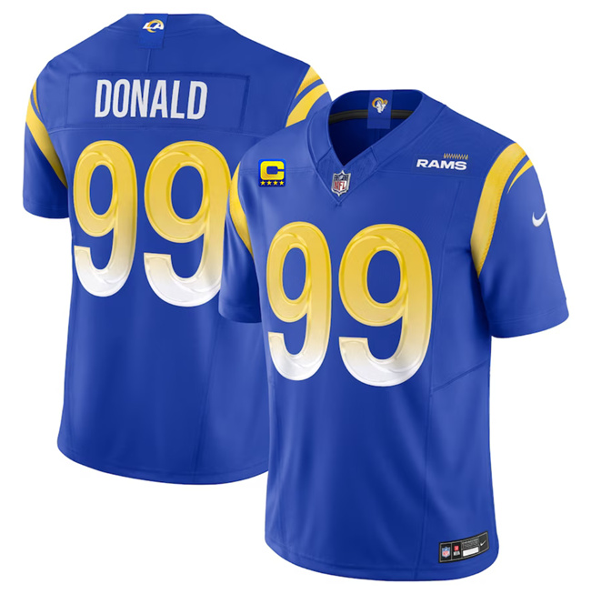 Los Angeles Rams #99 Aaron Donald Blue 2023 F.U.S.E. With 4-Star C Patch Vapor Vapor Limited Stitched Jersey