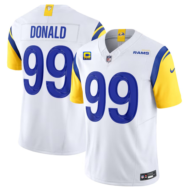 Los Angeles Rams #99 Aaron Donald White 2023 F.U.S.E. With 4-Star C Patch Vapor Vapor Limited Stitched Jersey