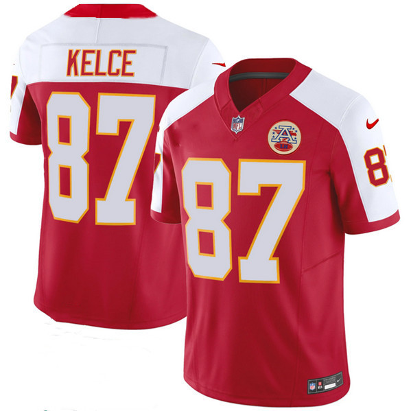 Kansas City Chiefs #87 Travis Kelce Red White 2023 F.U.S.E. Vapor Untouchable Limited Stitched Jersey