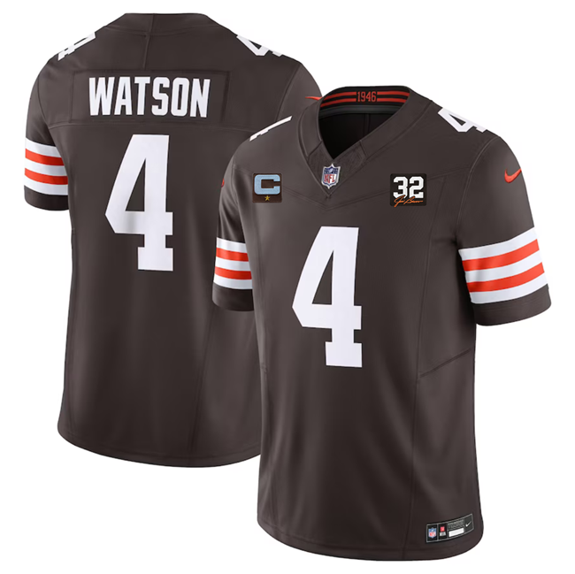 Cleveland Browns #4 Deshaun Watson Brown 2023 F.U.S.E. With 1-Star C Patch And Jim Brown Memorial Patch Vapor Untouchable Limited Stitched Jersey