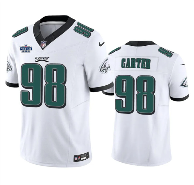 Philadelphia Eagles #98 Jalen Carter White 2023 F.U.S.E. Prem1ere Patch Vapor Untouchable Stitched Jersey