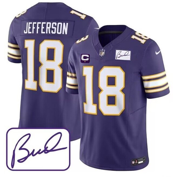 Minnesota Vikings #18 Justin Jefferson Purple 2023 F.U.S.E. Bud Grant Patch With C Patch Limited Stitched Jersey