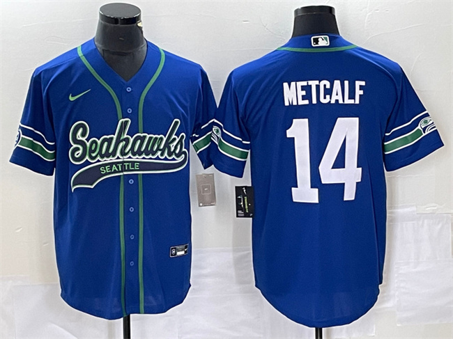 Seattle Seahawks #14 DK Metcalf Royal Throwback Cool Base Stitched Jersey