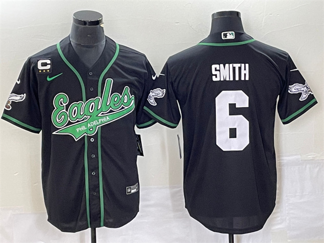 Philadelphia Eagles #6 DeVonta Smith Black With C Patch Cool Base Stitched Jersey