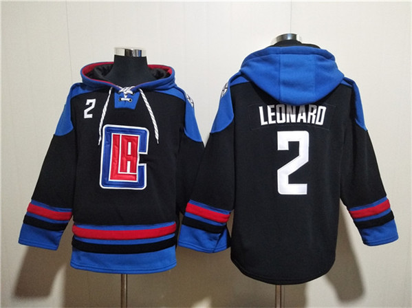 Los Angeles Clippers #2 Kawhi Leonard Black Blue Lace-Up Pullover Hoodie