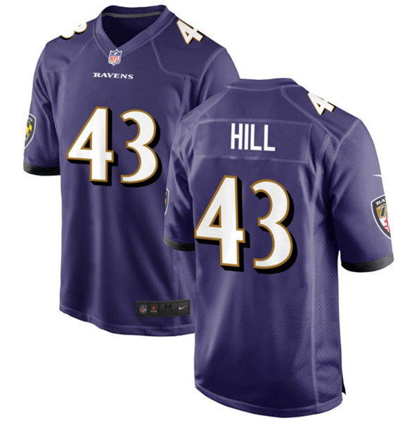 Baltimore Ravens #43 Justice Hill Purple Stitched Game Jersey