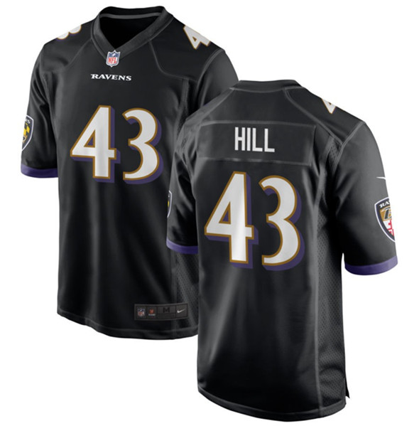 Baltimore Ravens #43 Justice Hill Black Stitched Game Jersey