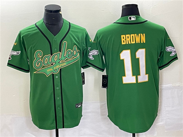 Philadelphia Eagles #11 A. J. Brown Green Gold Cool Base Stitched Jersey