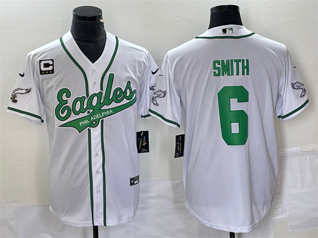 Philadelphia Eagles #6 DeVonta Smith White With C Patch Cool Base Stitched Jersey