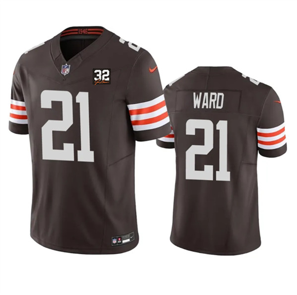 Cleveland Browns #21 Denzel Ward Brown 2023 F.U.S.E. With Jim Brown Memorial Patch Vapor Untouchable Limited Stitched Jersey