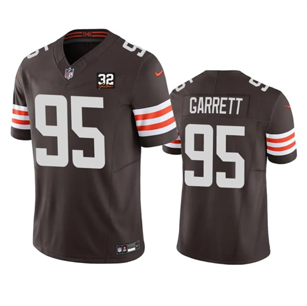 Cleveland Browns #95 Myles Garrett Brown 2023 F.U.S.E. With Jim Brown Memorial Patch Vapor Untouchable Limited Stitched Jersey