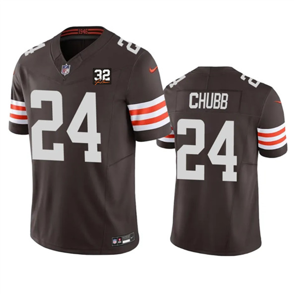 Cleveland Browns #24 Nick Chubb Brown 2023 F.U.S.E. With Jim Brown Memorial Patch Vapor Untouchable Limited Stitched Jersey