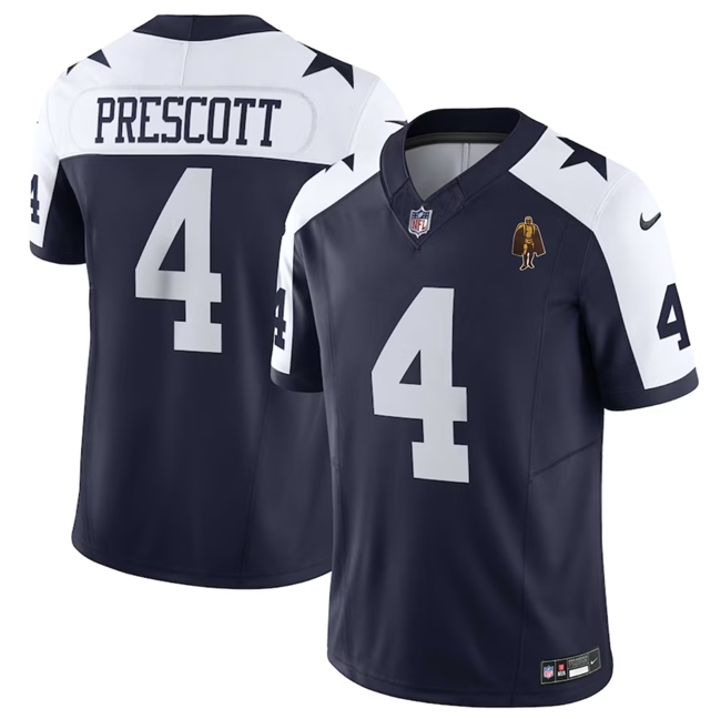 Dallas Cowboys #4 Dak Prescott Navy 2023 F.U.S.E. With Walter Payton Patch Thanksgiving Limited Stitched Jersey