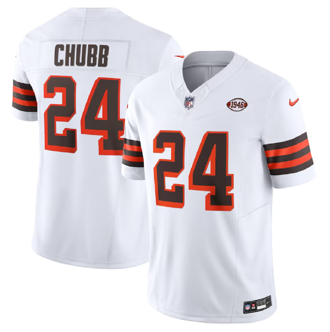 Cleveland Browns #24 Nick Chubb White 2023 F.U.S.E. 1946 Collection Vapor Untouchable Limited Stitched Jersey