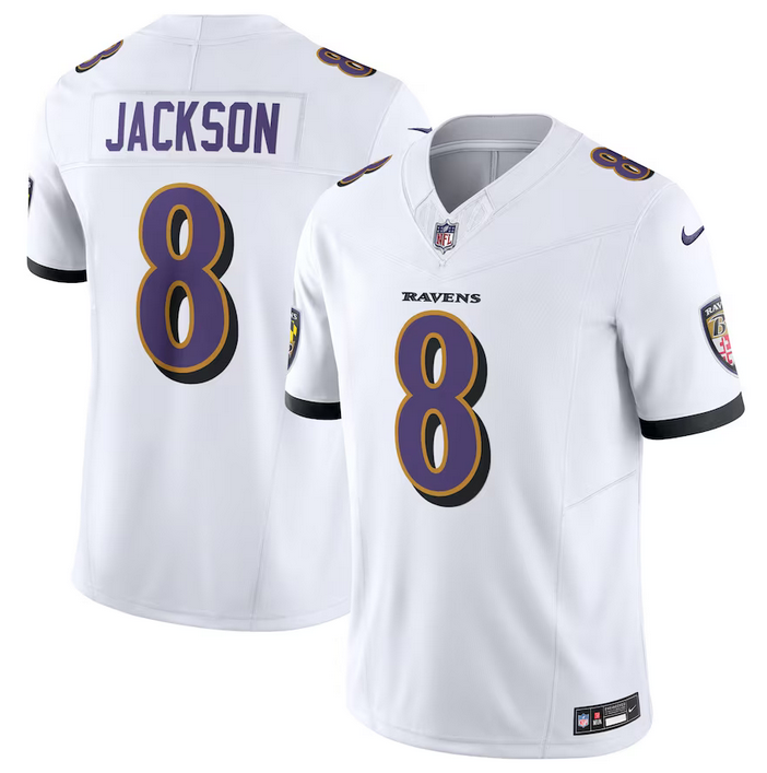 Baltimore Ravens #8 Lamar Jackson White 2023 F.U.S.E Vapor Jersey