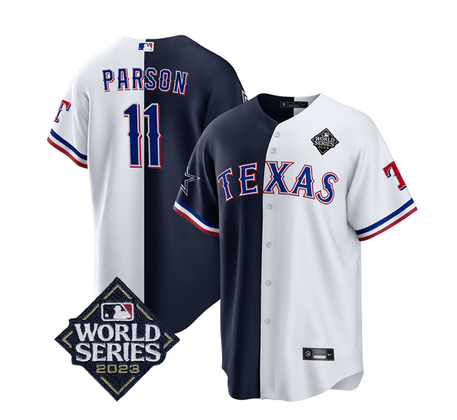 Dallas Cowboys Texas Rangers #11 Micah Parsons Navy White Splite 2023 World Series Splite Stitched Jersey