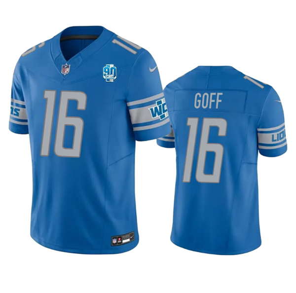 Detroit Lions #16 Jared Goff Blue 2023 F.U.S.E. 90th Anniversary Patch Vapor Untouchable Limited Stitched Jersey