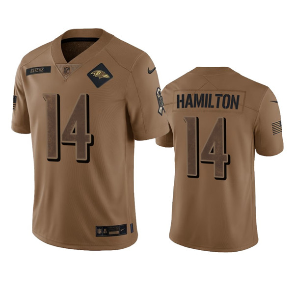 Baltimore Ravens #14 Kyle Hamilton 2023 Brown Salute To Service Limited Stitched Jersey