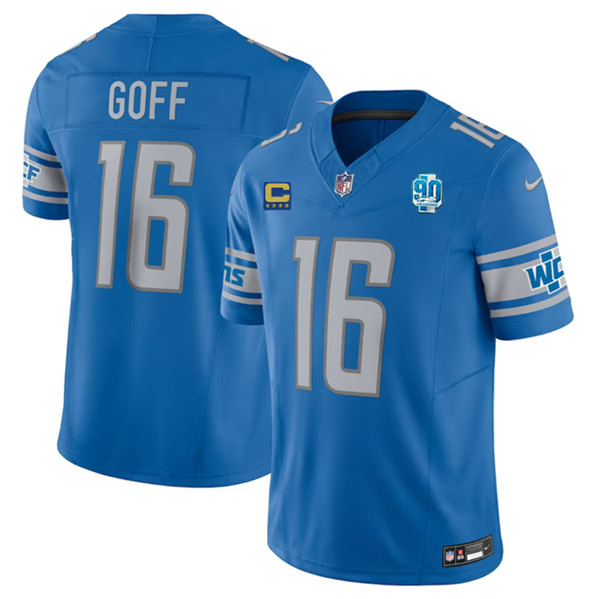 Detroit Lions #16 Jared Goff Blue 2023 F.U.S.E. With 4-Star C Patch And 90th Anniversary Patch Vapor Untouchable Limited Stitched Jersey