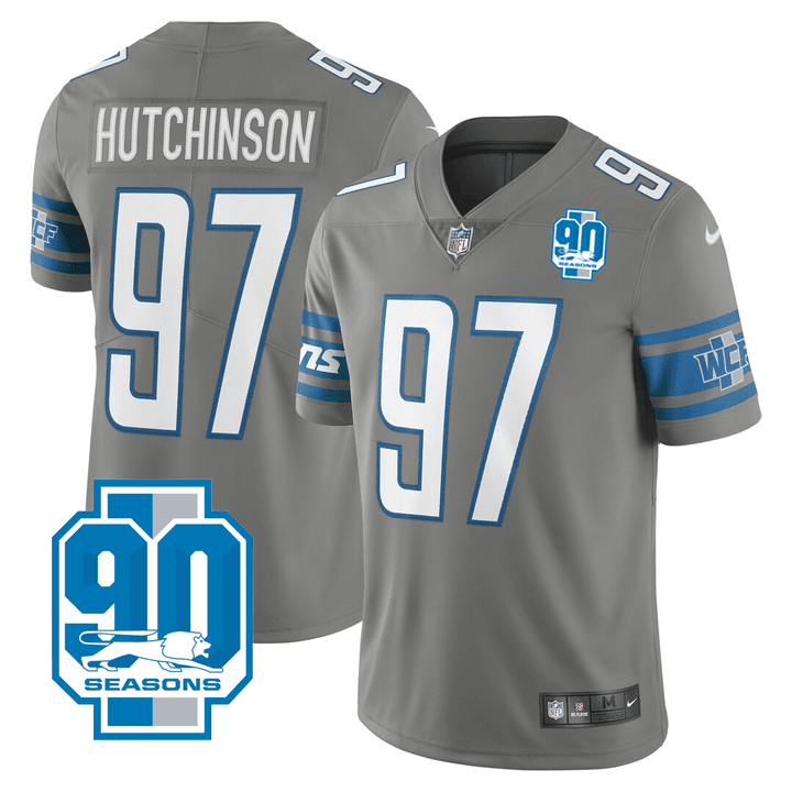 Detroit Lions #97 Aidan Hutchinson Grey 2023 90th Anniversary Vapor Untouchable Limited Stitched Jersey