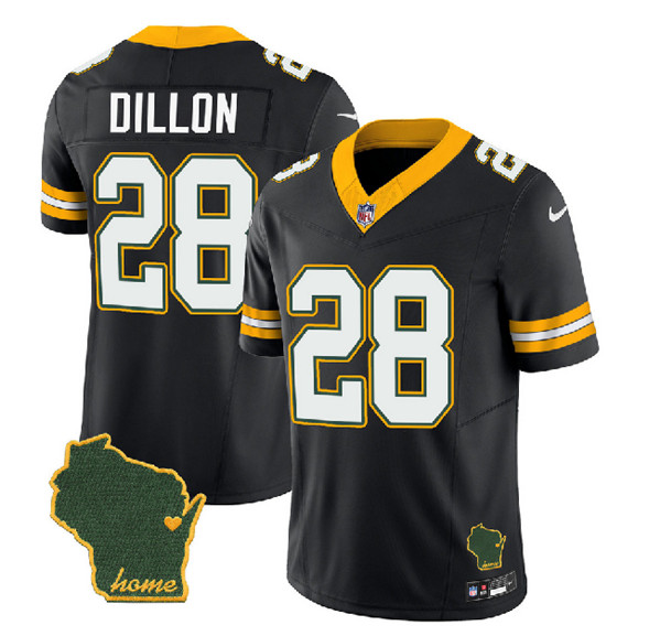 Green Bay Packers #28 A.J. Dillon Black 2023 F.U.S.E. Home Patch Vapor Untouchable Limited Stitched Jersey