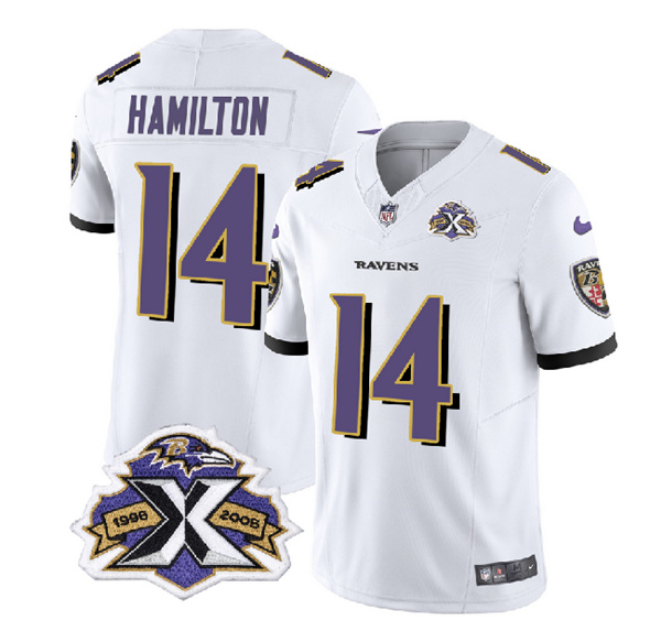 Baltimore Ravens #14 Kyle Hamilton White 2023 F.U.S.E With Patch Throwback Vapor Limited Stitched Jersey