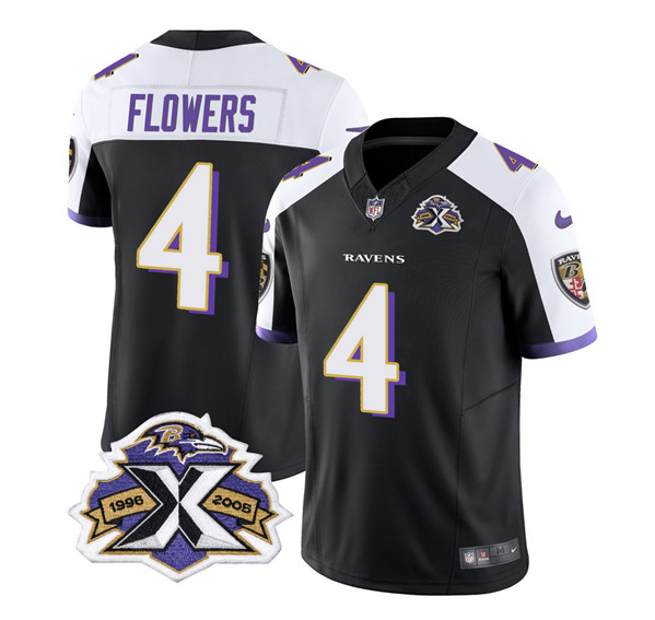 Baltimore Ravens #4 Zay Flowers Black White 2023 F.U.S.E With Patch Throwback Vapor Limited Stitched Jersey