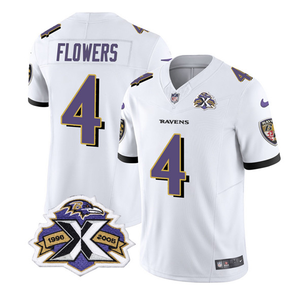 Baltimore Ravens #4 Zay Flowers White 2023 F.U.S.E With Patch Throwback Vapor Limited Stitched Jersey