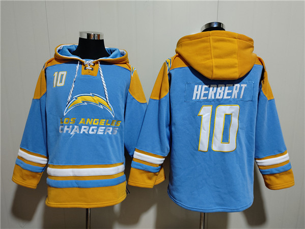 Los Angeles Chargers #10 Justin Herbert Blue Ageless Must-Have Lace-Up Pullover Hoodie