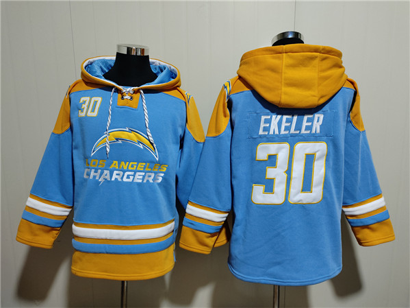 Los Angeles Chargers #30 Austin Ekeler Blue Ageless Must-Have Lace-Up Pullover Hoodie