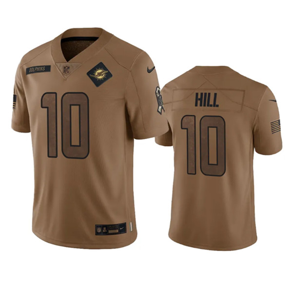 Miami Dolphins #10 Tyreek Hill 2023 Brown Salute To Service Limited Stitched Jersey