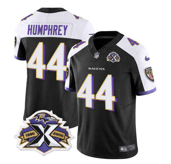 Baltimore Ravens #44 Marlon Humphrey Black White 2023 F.U.S.E With Patch Throwback Vapor Limited Stitched Jersey