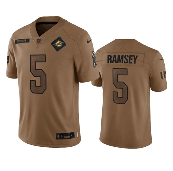 Miami Dolphins #5 Jalen Ramsey 2023 Brown Salute To Service Limited Stitched Jersey