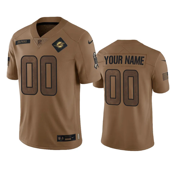 Miami Dolphins Custom 2023 Brown Salute To Setvice Limited Stitched Jersey