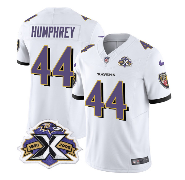 Baltimore Ravens #44 Marlon Humphrey White 2023 F.U.S.E With Patch Throwback Vapor Limited Stitched Jersey