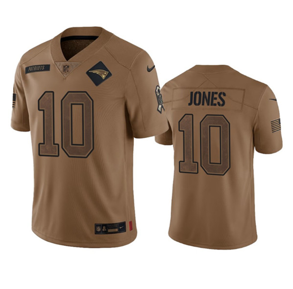 New England Patriots #10 Mac Jones 2023 Brown Salute To Service Limited Stitched Jersey