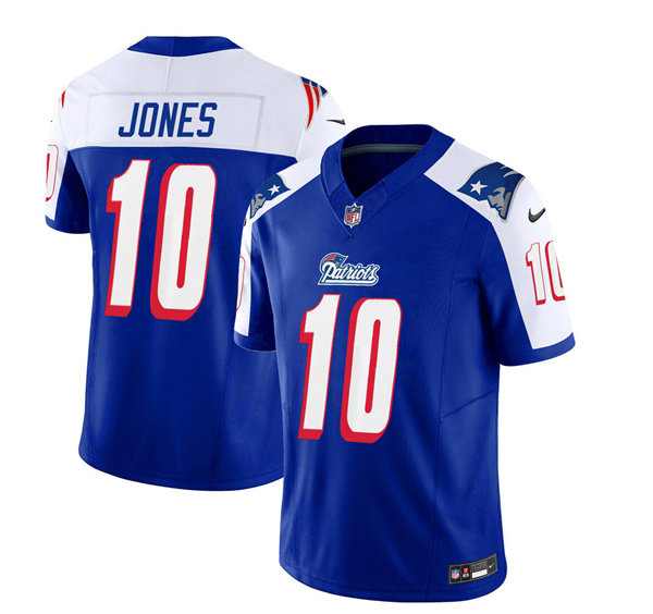 New England Patriots #10 Mac Jones Blue White 2023 F.U.S.E. Vapor Limited Stitched Jersey