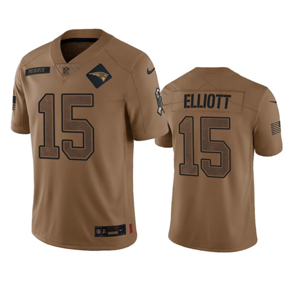 New England Patriots #15 Ezekiel Elliott 2023 Brown Salute To Service Limited Stitched Jersey