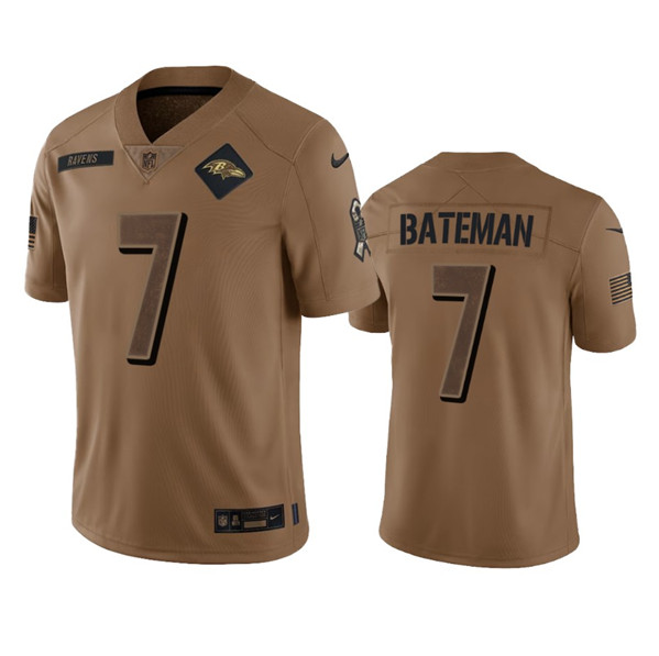 Baltimore Ravens #7 Rashod Bateman 2023 Brown Salute To Service Limited Stitched Jersey