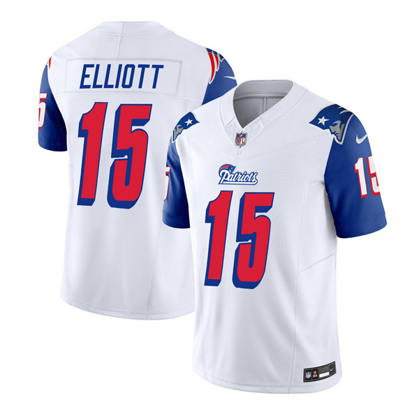 New England Patriots #15 Ezekiel Elliott White Blue 2023 F.U.S.E. Vapor Limited Stitched Jersey