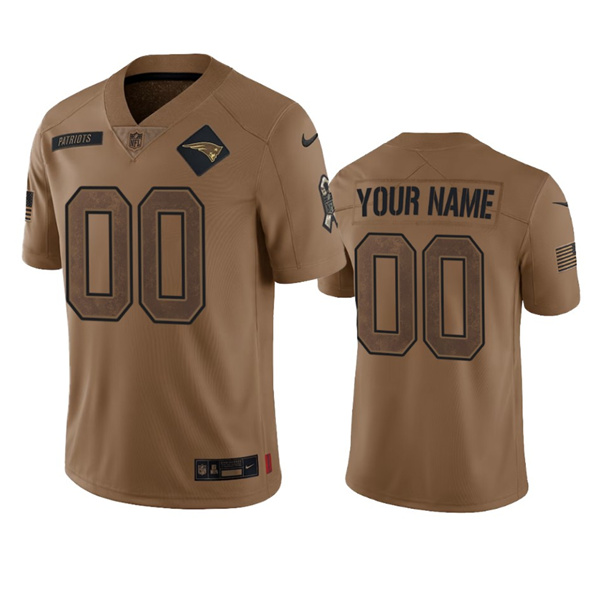 New England Patriots Custom 2023 Brown Salute To Setvice Limited Stitched Jersey
