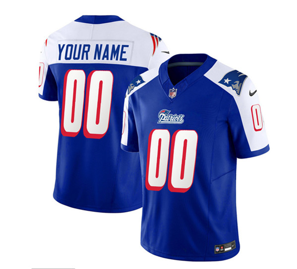 New England Patriots Custom Blue White 2023 F.U.S.E. Throwback Limited Stitched Jersey
