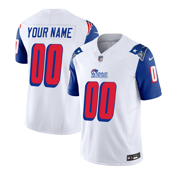 New England Patriots Custom White Blue 2023 F.U.S.E. Throwback Limited Stitched Jersey