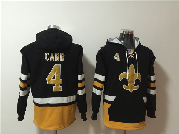 New Orleans Saints #4 Derek Carr Black Ageless Must-Have Lace-Up Pullover Hoodie