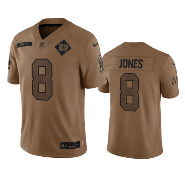 New York Giants #8 Daniel Jones 2023 Brown Salute To Service Limited Stitched Jersey