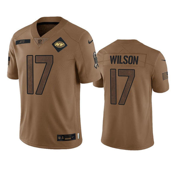 New York Jets #17 Garrett Wilson 2023 Brown Salute To Service Limited Stitched Jersey