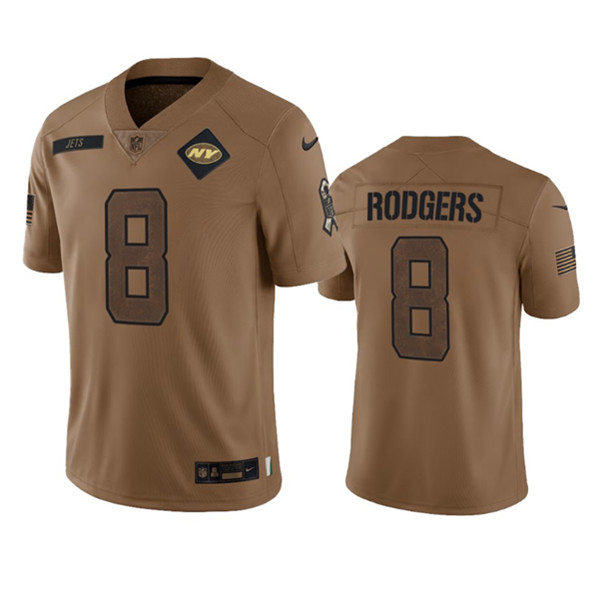 New York Jets #8 Aaron Rodgers 2023 Brown Salute To Service Limited Stitched Jersey